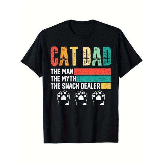 Men'S Vintage Cat Black Style for Father T-shirt-Man, Myth, Snack Dealer Pattern T-shirt, Perfect Gift for Father'S Day...