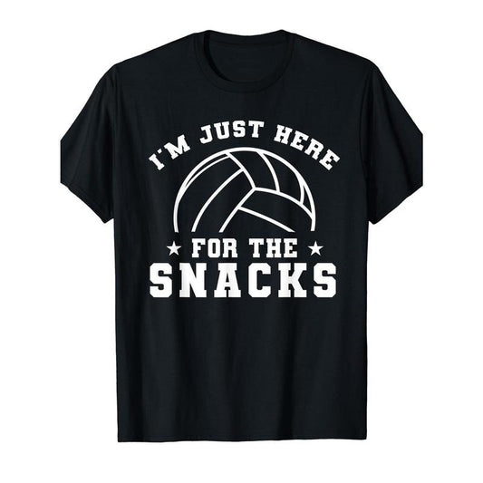 Men'S Volleyball Cotton T-Shirt - Crew Neck, Medium Stretch, All-Season Sports Tee with "I'm Just Here For The Snacks"...