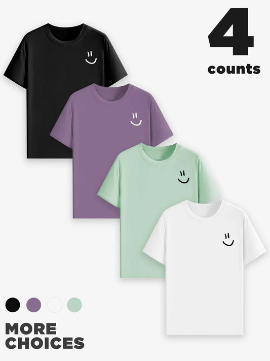 Men's  Smile Face Print Round Neck Tee, Regular Fit Casual Short Sleeve T-shirt, Men's Summer Top for Daily Wear Hoodie,...