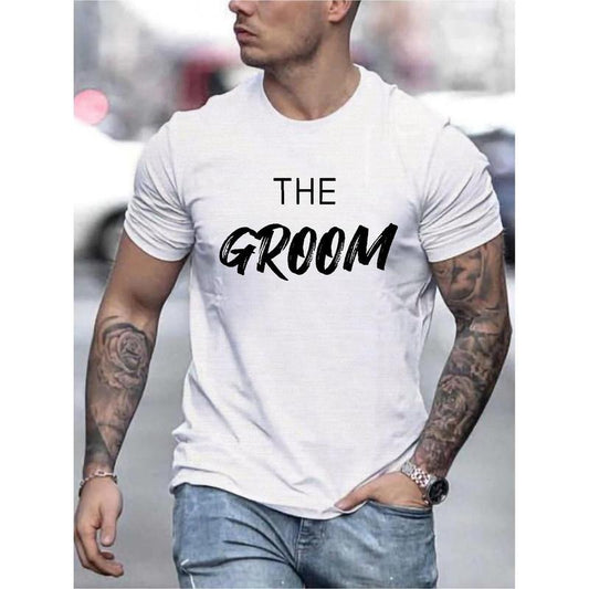 Men's "The Groom" pattern printed T-shirt is suitable for outdoor sports, fashion casual short sleeve T-shirt is suitable...