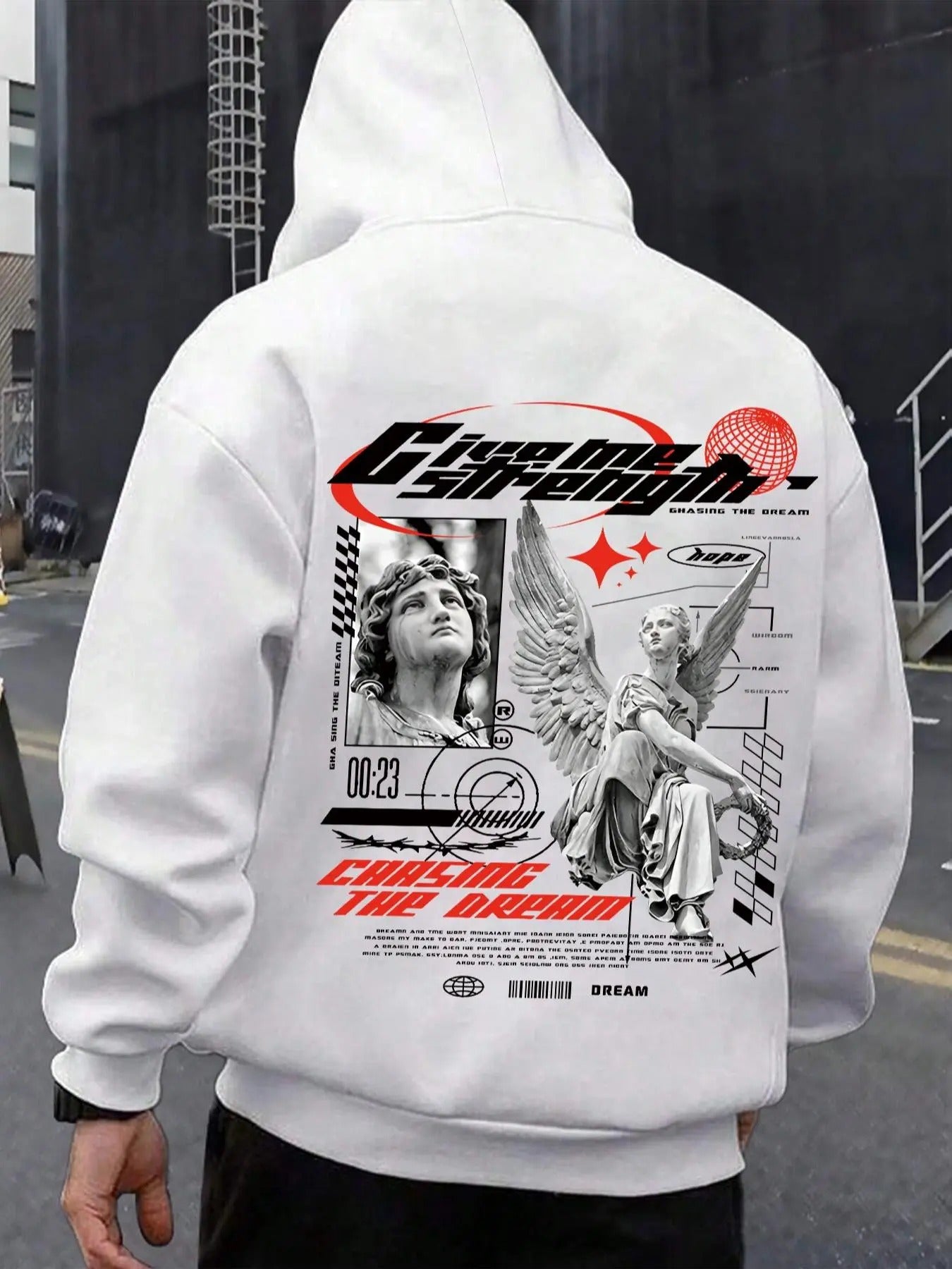 Men's Angel & Letter Print Drop Shoulder Hoodie, Fashion Casual Regular Fit Drawstring Pocket Hooded Sweatshirt for Daily...