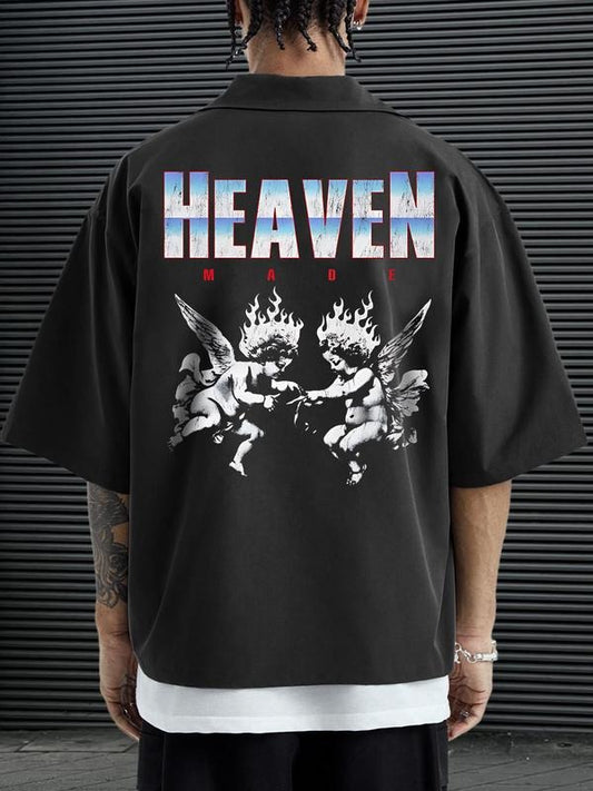 Men's Angel Print Short Sleeve Shirt, Regular Fit Casual Fashion Comfy Top for Summer, Men's Clothes for Daily Wear,...