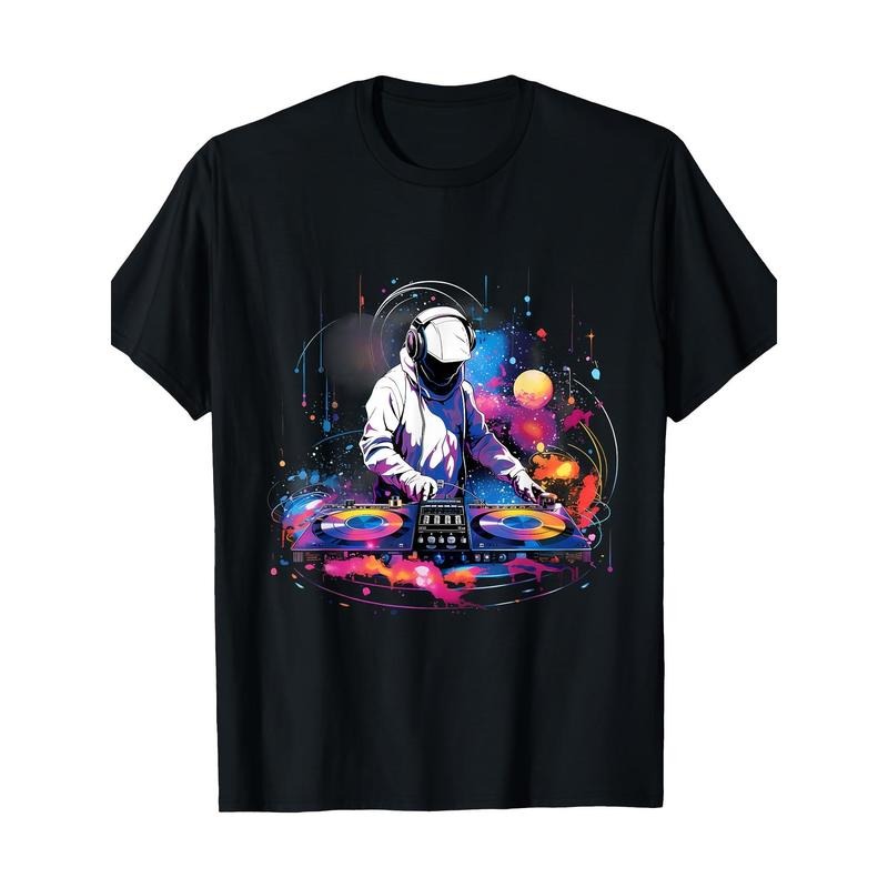 Men's Astronaut DJ Graphic Tee - 100% Cotton, Short Sleeve, Crew Neck, Casual Fit T-Shirt | Breathable & Soft | Machine...