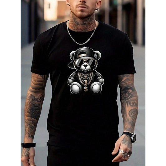 Men's Bear Print Crew Neck T-Shirt Made in USA Hoodie, Sweatshirt | WearSparks.com