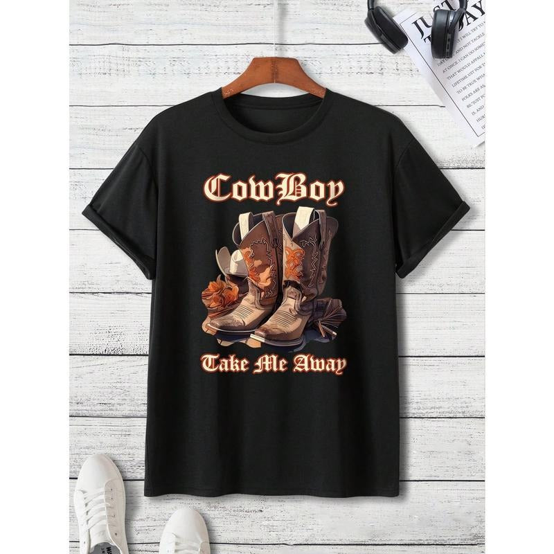 Men's Boots And Letter Print T-Shirt Made in USA Hoodie, Sweatshirt | WearSparks.com