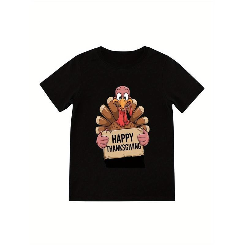 Men's Breathable Cotton T-Shirt with Thanksgiving Turkey Print
