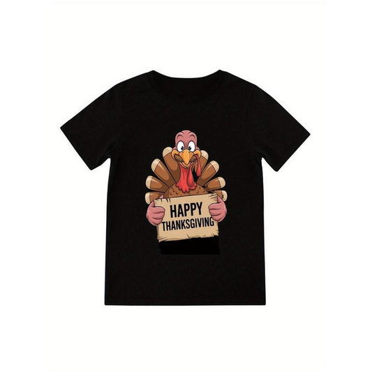 Men's Breathable Cotton T-Shirt with Thanksgiving Turkey Print
