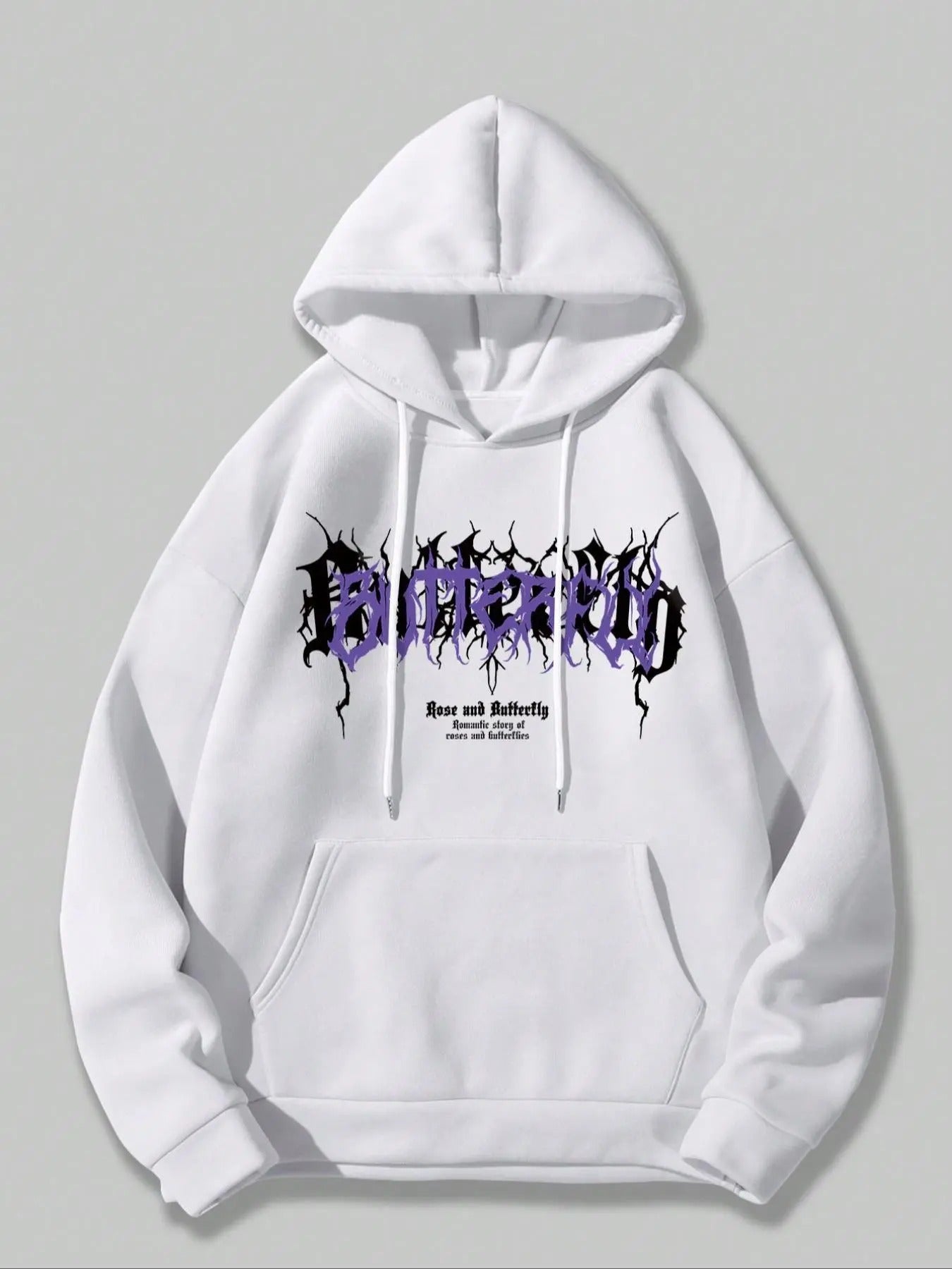 Men's Butterfly & Letter Print Drop Shoulder Thermal Lined Hoodie, Fashion Casual Regular Fit Drawstring Pocket Hooded...