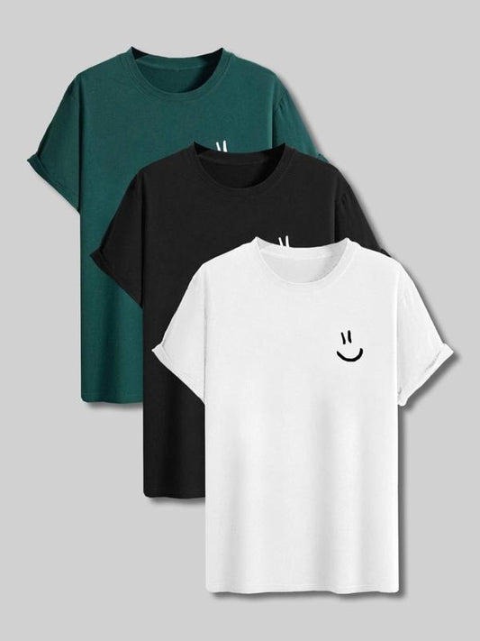 Men's Cartoon Face Print Drop Shoulder Tee, Regular Fit Casual Short Sleeve Round Neck T-Shirt for Daily Wear, Men's Top...