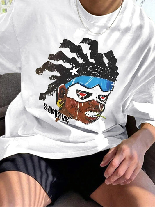 Men's Cartoon Figure Print Drop Shoulder Tee, Regular Fit Casual Street Short Sleeve Round Neck T-Shirt for Summer, Men's...