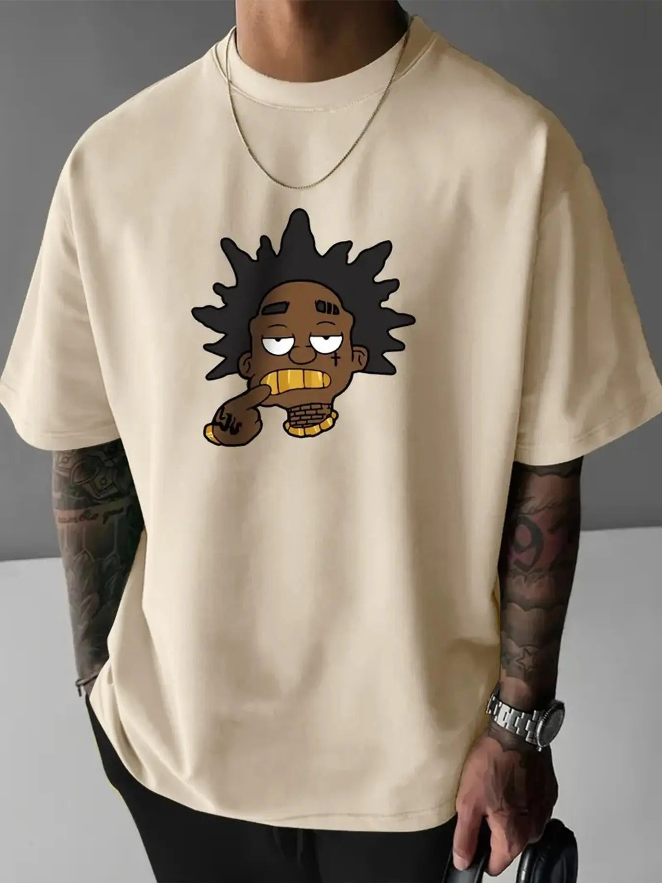 Men's Cartoon Print Round Neck Tee, Regular Fit Casual Short Sleeve Crew Neck T-Shirt for Daily Wear, Men's Top for All...