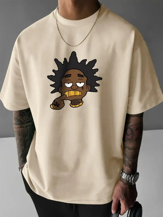 Men's Cartoon Print Round Neck Tee, Regular Fit Casual Short Sleeve Crew Neck T-Shirt for Daily Wear, Men's Top for All...