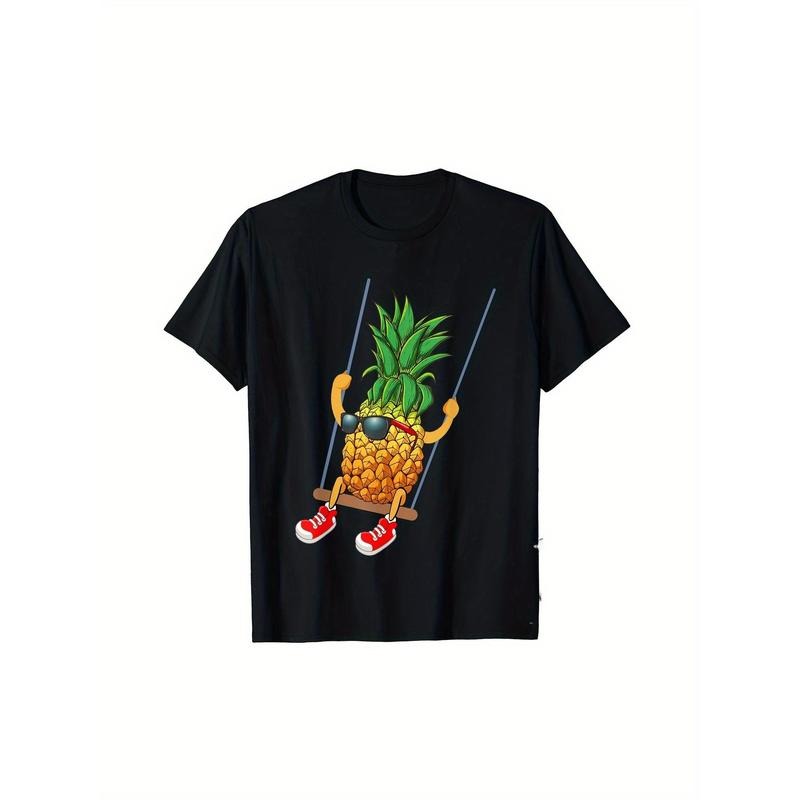 Men's Casual Cotton T-Shirt with Unique Pineapple Print