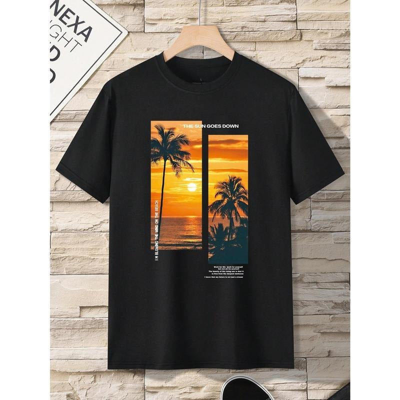 Men's Coconut Tree Printed Short Sleeve T-Shirt Made in USA Hoodie, Sweatshirt | WearSparks.com