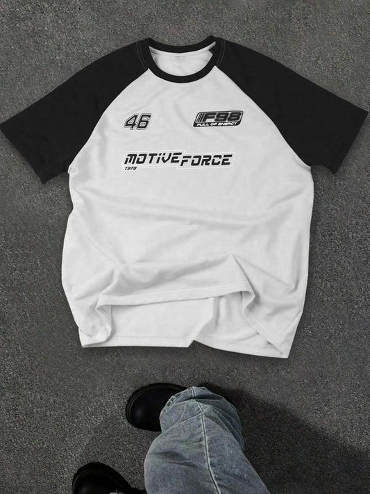 Men's Colorblock Letter Print Raglan Sleeve Tee, Casual Comfy Round Neck Short Sleeve T-shirt for Daily Wear, Men's Top...