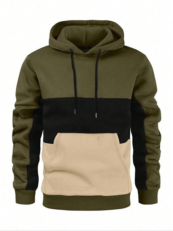 Men's Colorblock Patchwork Drawstring Hoodie, Casual Regular Fit Long Sleeve Pocket Hooded Sweatshirt for Fall & Winter,...