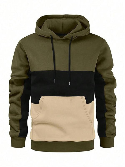 Men's Colorblock Patchwork Drawstring Hoodie, Casual Regular Fit Long Sleeve Pocket Hooded Sweatshirt for Fall & Winter,...