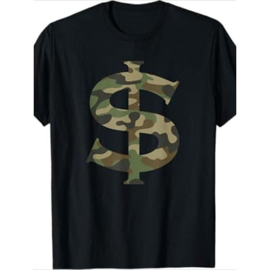 Men's Cotton Camo T-Shirt with Unique Dollar Sign Design