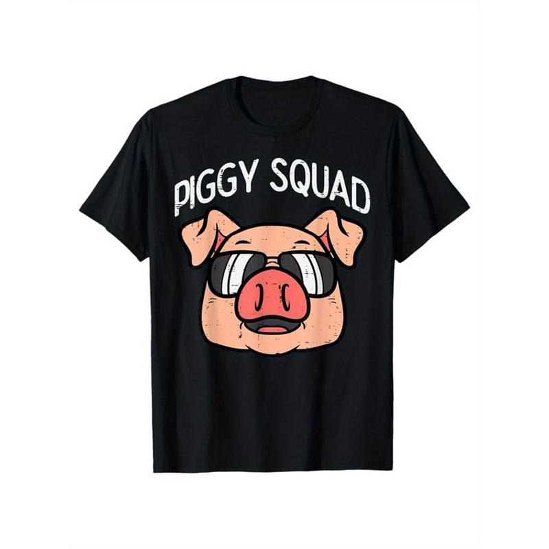 Men's Cotton Graphic Tee - Casual Short Sleeve Crew Neck T-Shirt with Pig Print, Perfect for Outdoor & Casual Attire made...