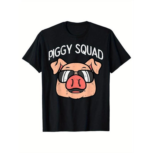 Men's Cotton Graphic Tee - Casual Short Sleeve Crew Neck T-Shirt with Pig Print, Perfect for Outdoor & Casual Attire made...