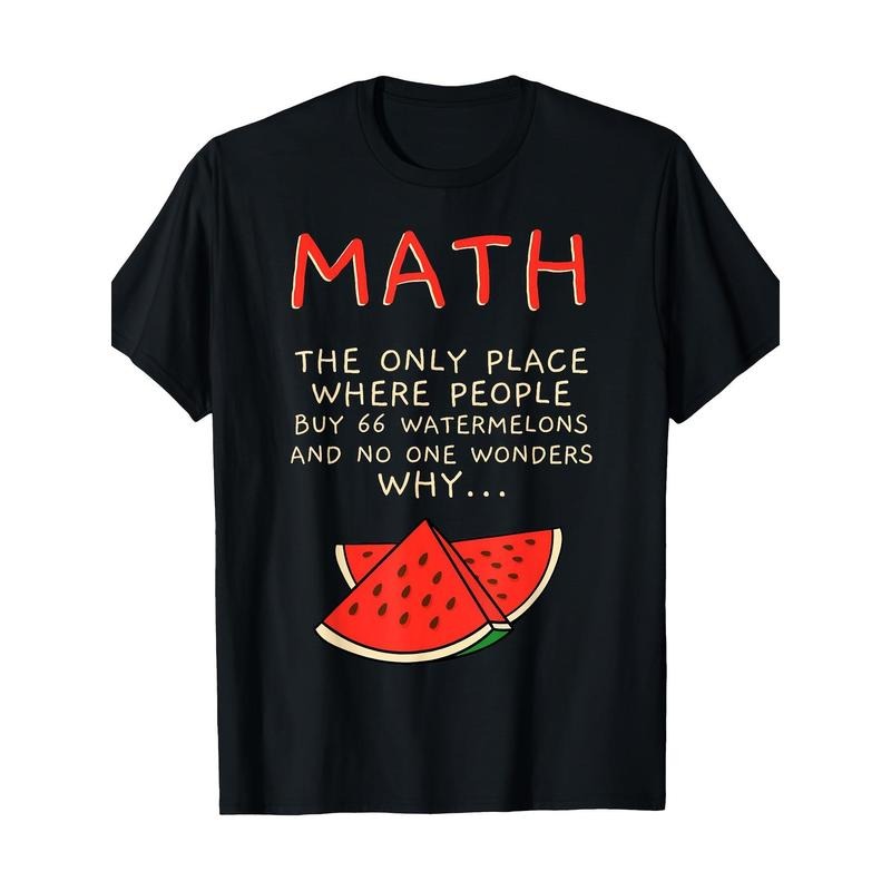 Men's Cotton Math & Watermelon Print T-Shirt - Casual Round Neck, Short Sleeve, Breathable Fabric, All-Season Comfort Fit...