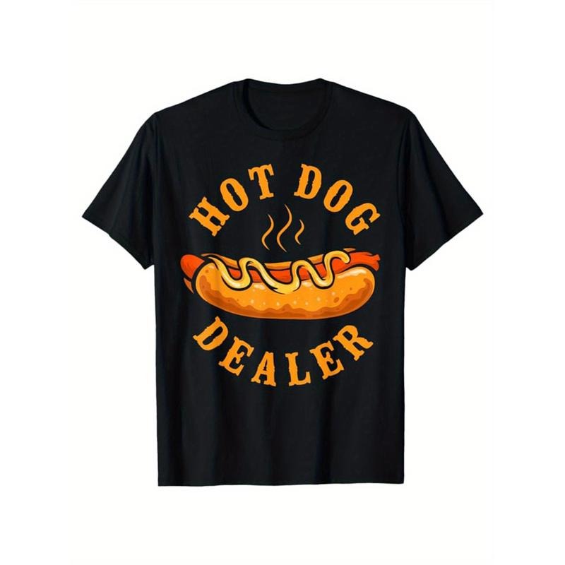 Men's Cotton T-Shirt With Hot Dog Printed, Casual Short Sleeve Round Neck Tee, Soft Comfortable Top  made in usa Hoodie,...