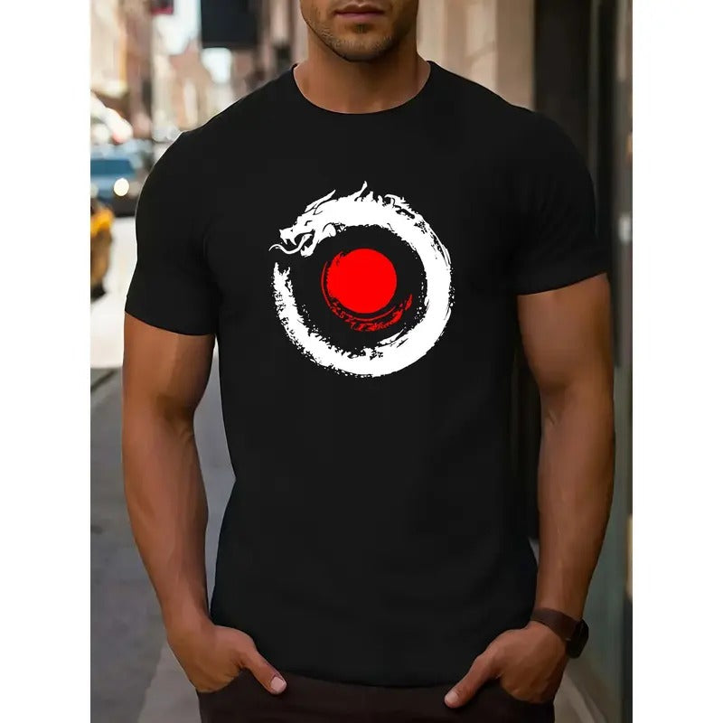 Men's Creative Dragon Graphic Tee - Casual Short Sleeve T-Shirt For Summer, Machine Washable MADE IN USA Hoodie, Sweatshirt
