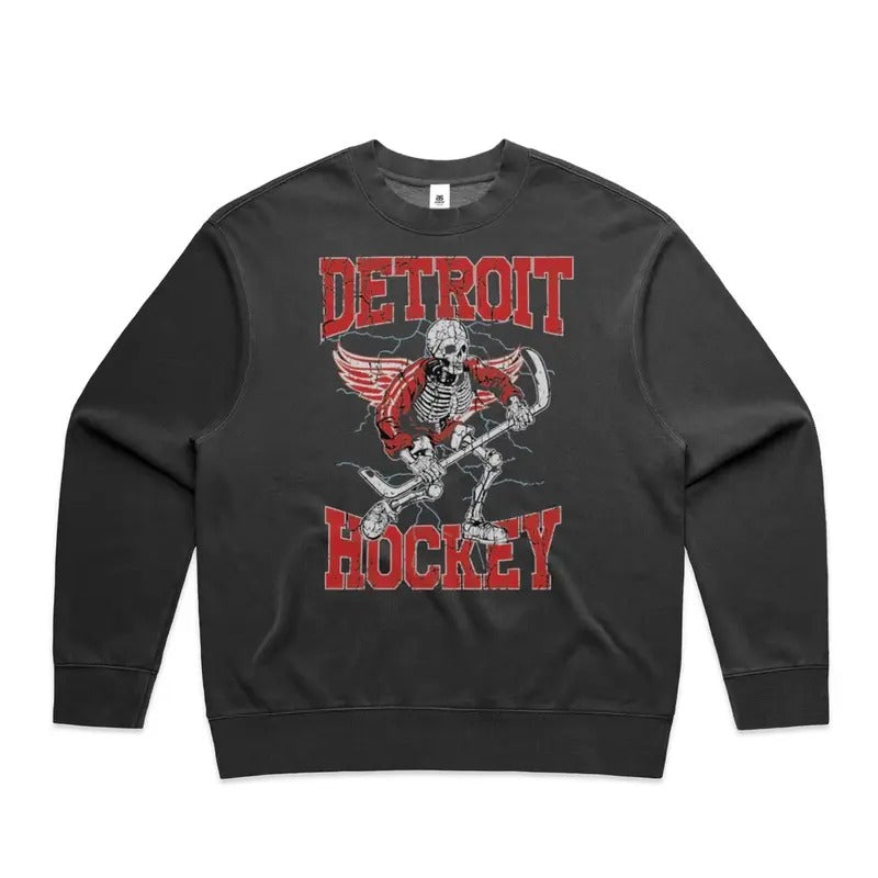 Men's Detroit hockey Sweatshirt  - Classic Mid-Weight Crewneck - Cotton Knit Fabric Menswear Hoodie Long Overall Ribbed...