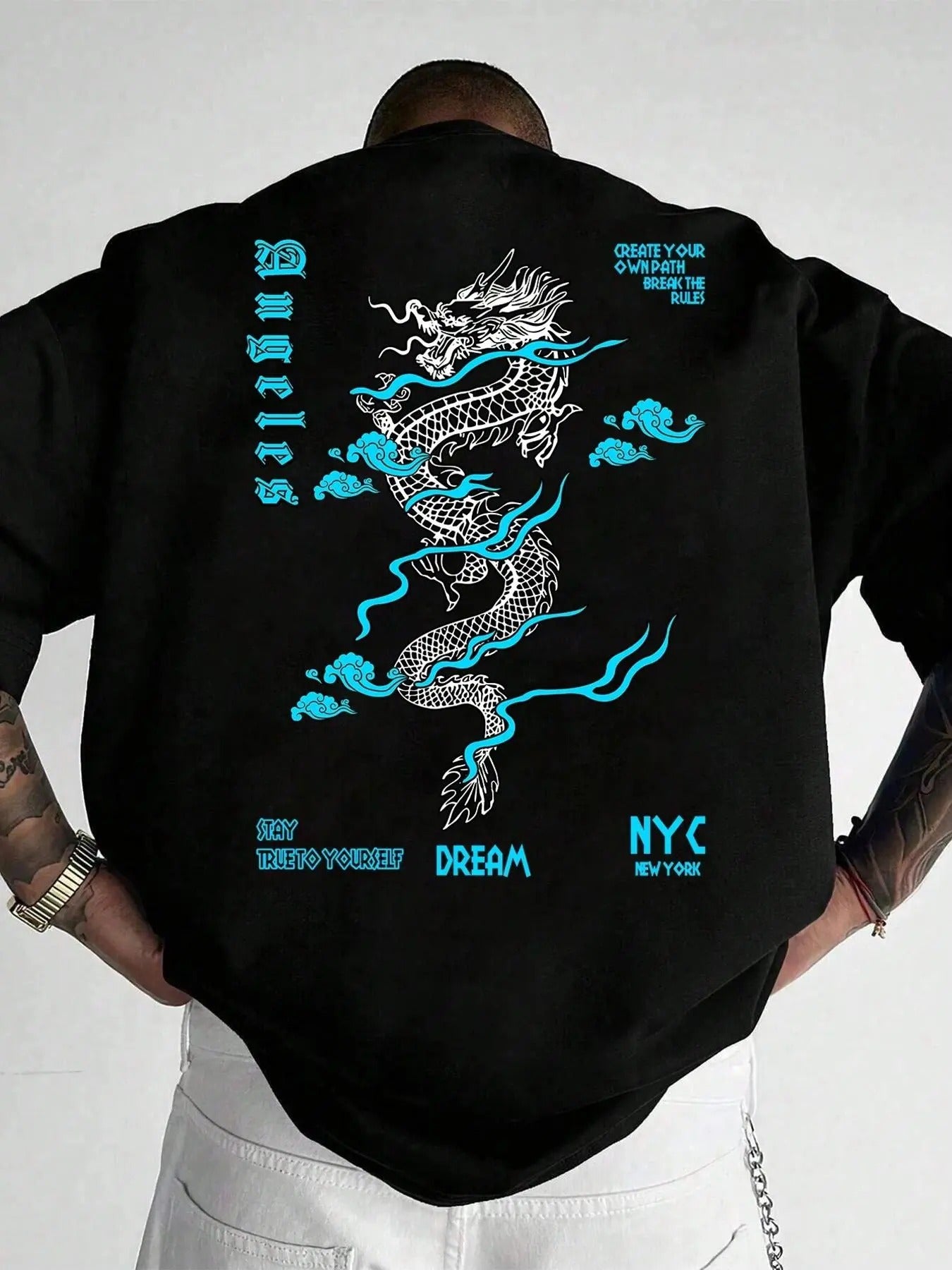 Men's Dragon & Letter Print Round Neck Tee, Regular Fit Casual Fashion Short Sleeve T-shirt for Daily Wear, Men's Top for...