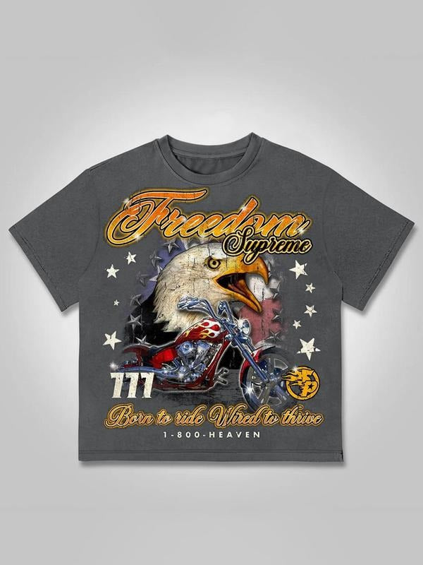 Men's Eagle & Letter Print Short Sleeve Graphic Tee, Casual Round Neck T-shirt for Summer, Fashion Men's Top for Daily...