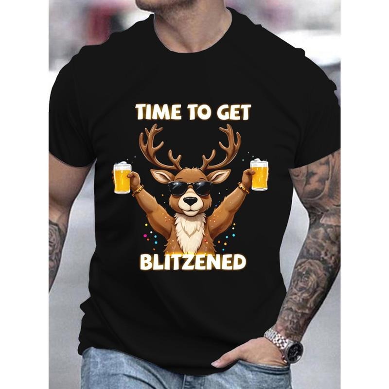 Men's Festive Christmas Deer & Beer 3D Print T-Shirt
