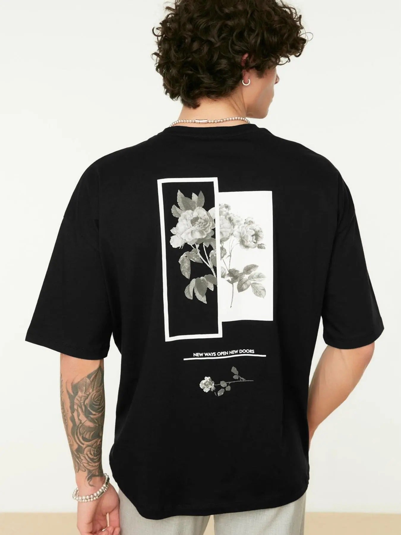 Men's Floral Print Drop Shoulder Crew Neck Tee, Regular Fit Casual Short Sleeve Round Neck T-shirt for Daily Wear, Men's...