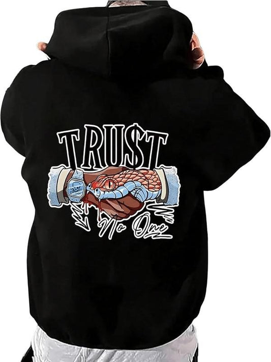 Men's Hand & Letter Print Drop Shoulder Hoodie, Fashion Casual Regular Fit Drawstring Pocket Hooded Sweatshirt for Daily...