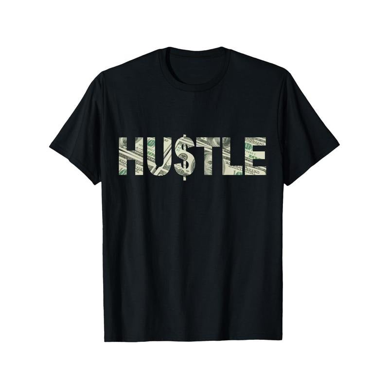 Men's Hustle Dollar Print T-Shirt - 100% Cotton, Crew Neck, Casual Fit with Slight Stretch, All-Season Comfort, Regular...