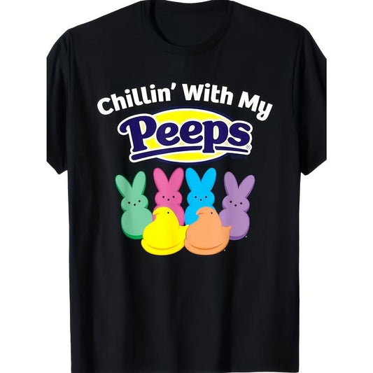 Men's Large size Peeps Black Easter T-Shirt