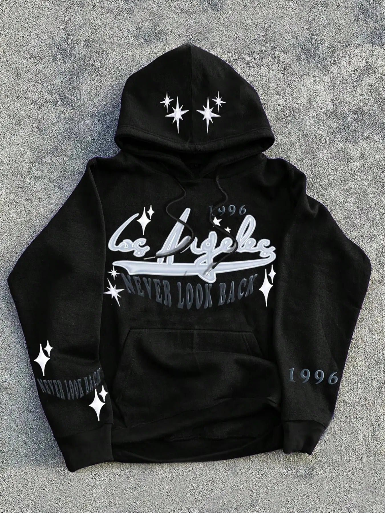 Men's Letter & Star Print Pocket Hoodie, Regular Fit Casual Long Sleeve Hooded Sweatshirt, Men's Fall & Winter Clothes...