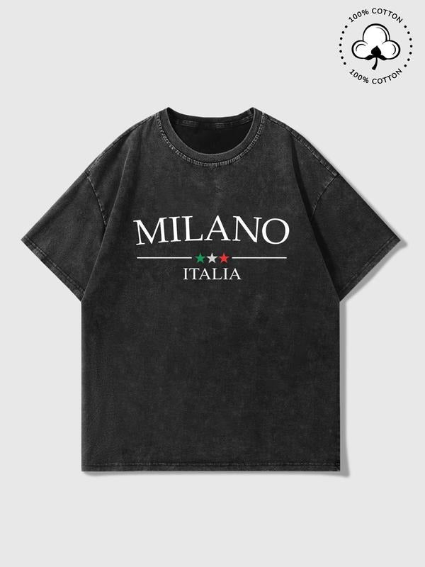 Men's Letter & Star Print Short Sleeve T-Shirt, Regular Fit Casual Fashion T-Shirt for Summer, Men's Top for Daily Wear,...