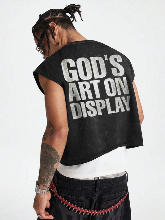 Men's Letter Print Chalkboard Wash Chaleco, Regular Fit Casual Sleeveless Round Neck Top for Summer, Fashion Men's Top...
