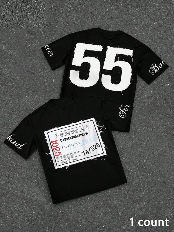 Men's Letter Print Loose Fit Sports T-Shirt, Men's Graphic Shirts for All Season, Streetwear for Summer, Daily Wear...