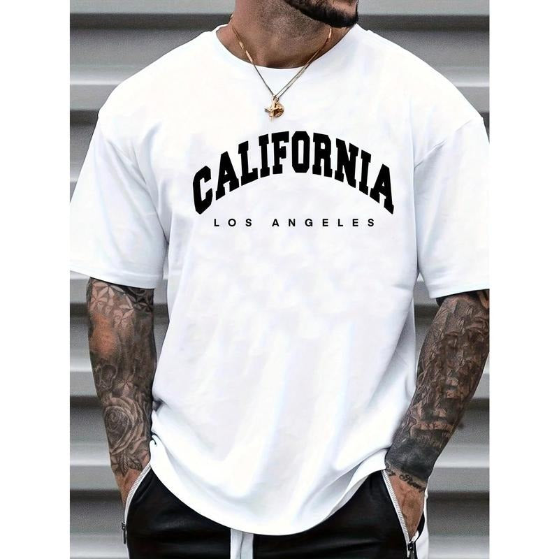 Men's Letter Print Round Neck Short Sleeve T-Shirt made in usa Hoodie, Sweatshirt | WearSparks.com