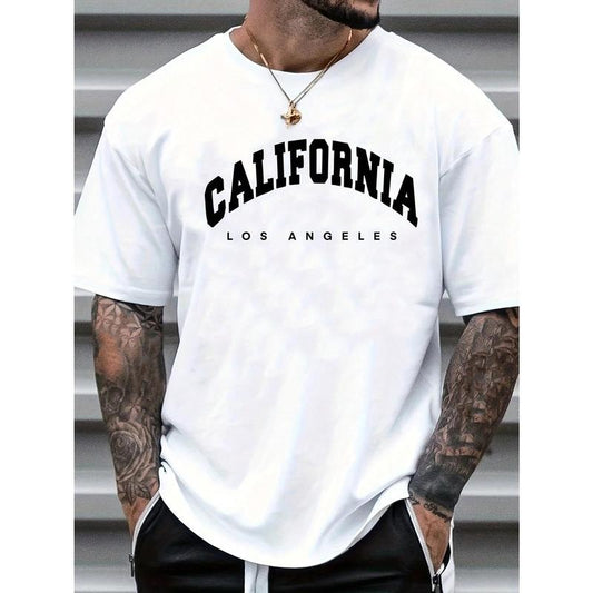 Men's Letter Print Round Neck Short Sleeve T-Shirt made in usa Hoodie, Sweatshirt | WearSparks.com