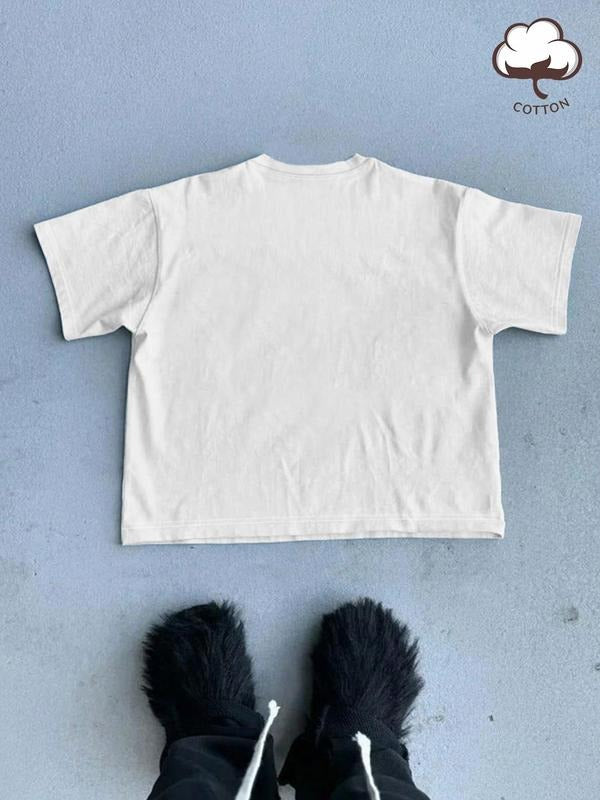 Men's Letter Print Round Neck Tee, Regular Fit Casual Short Sleeve Crew Neck T-Shirt for Summer, Fashion Men's Top for...