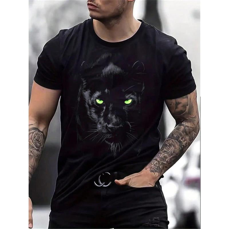 Men's Lion Printed Round Neck Short Sleeve Casual T-Shirt, Summer Made in USA Hoodie, Sweatshirt | WearSparks.com