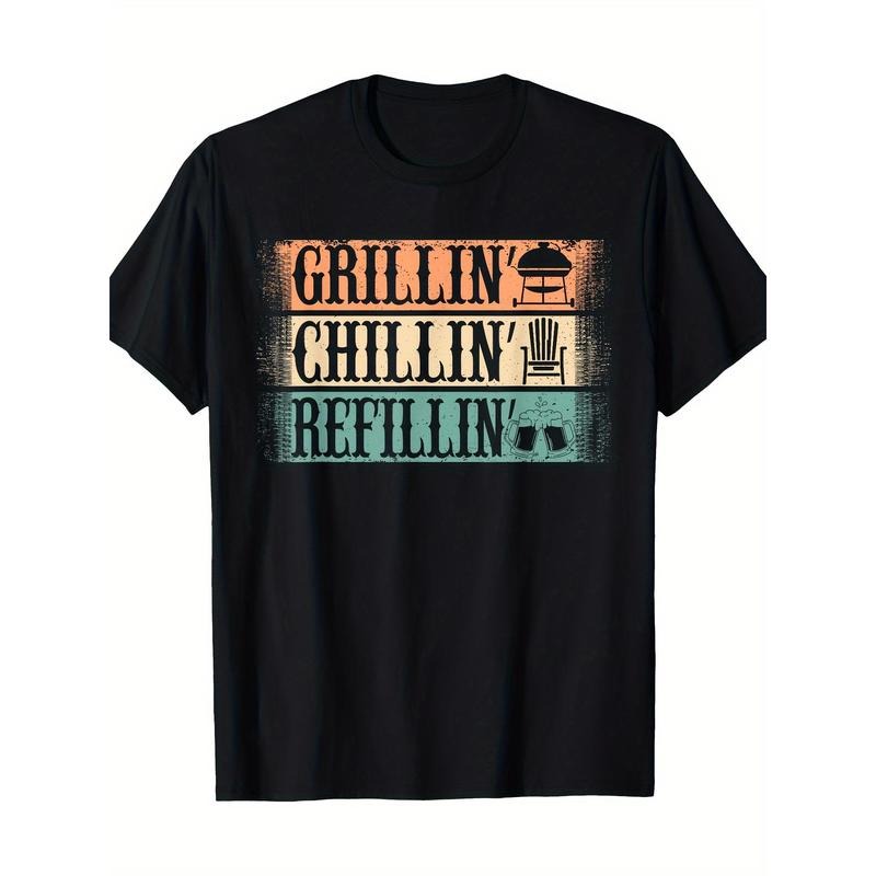 Men's Loose-Fit Cotton Crew Neck T-Shirt, Funny Retro BBQ Dad Design, Perfect for Grilling Events, Comfortable and...