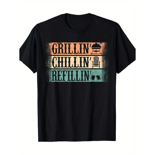 Men's Loose-Fit Cotton Crew Neck T-Shirt, Funny Retro BBQ Dad Design, Perfect for Grilling Events, Comfortable and...