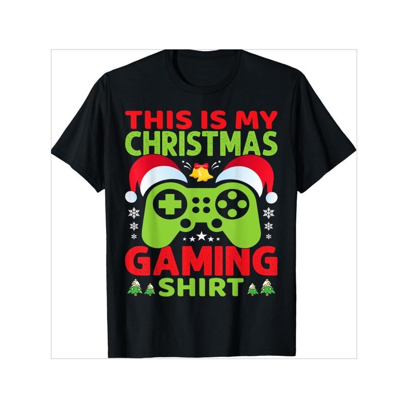 Men's Premium Cotton Graphic Tee - 'This Is My Video Gaming Christmas Shirt' | Casual Short Sleeve Crew Neck T-Shirt for...