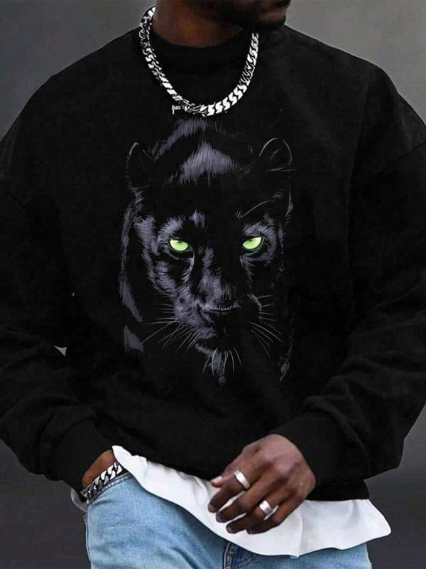 Men's Regular Fit Animal Print Sweatshirt, Casual Soft Comfy Long Sleeve Crew Neck Pullover for Spring & Fall, Fashion...