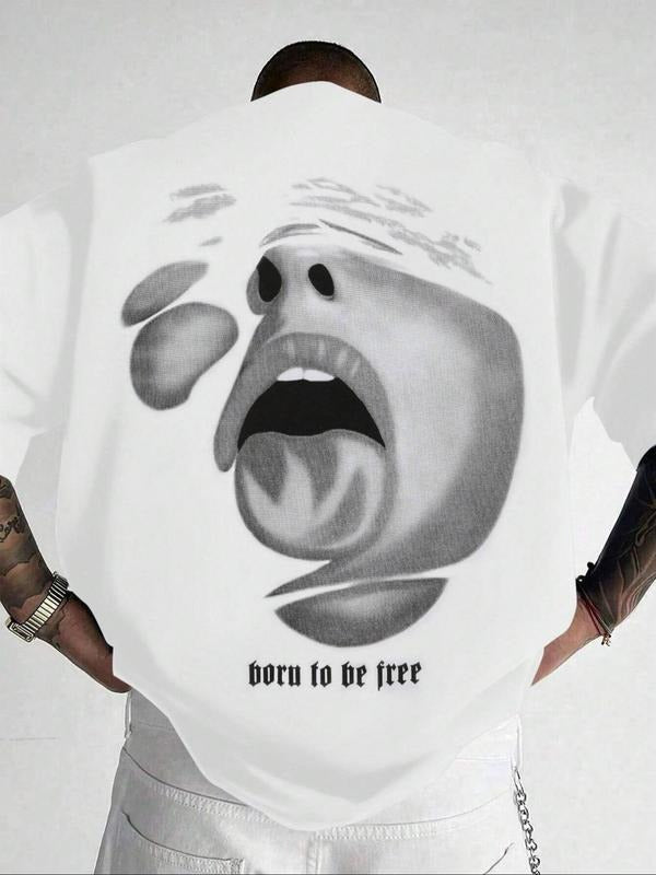 Men's Regular Fit Face Print Round Neck Graphic Tee, Casual Short Sleeve Crew Neck T-shirt for Summer, Fashion Men's Top...