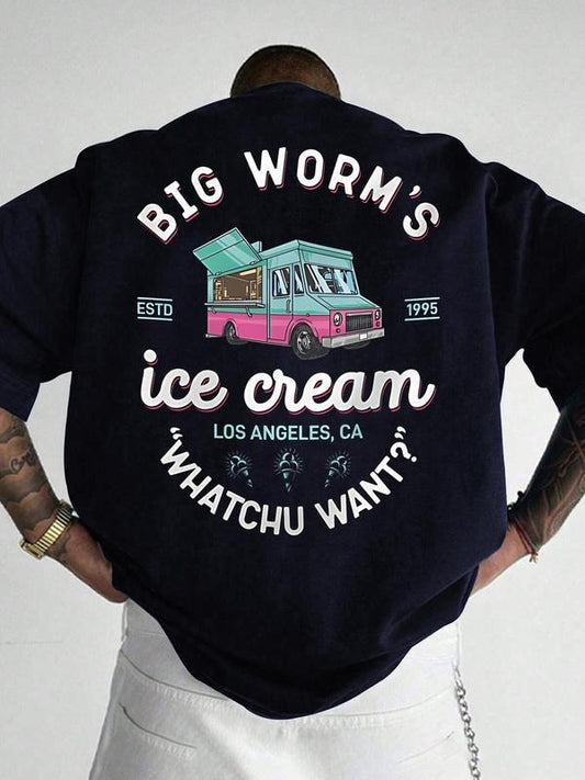 Men's Regular Fit Ice Cream Print Round Neck Tee, Casual Short Sleeve Crew Neck T-Shirt for Daily Wear, Men's Top for All...