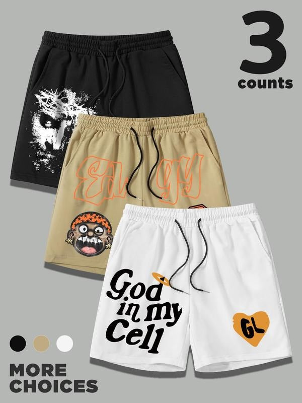 Men's Regular Fit Letter & Graphic Print Boxer Briefs, Casual Comfy Breathable Shorts for Daily Wear, Men's Underwear for...